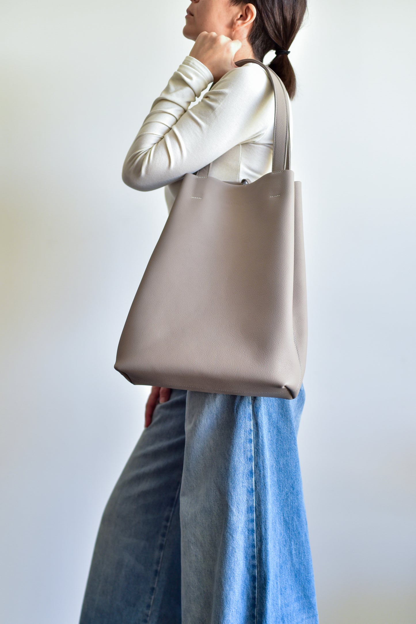 Taupe leather tote bag