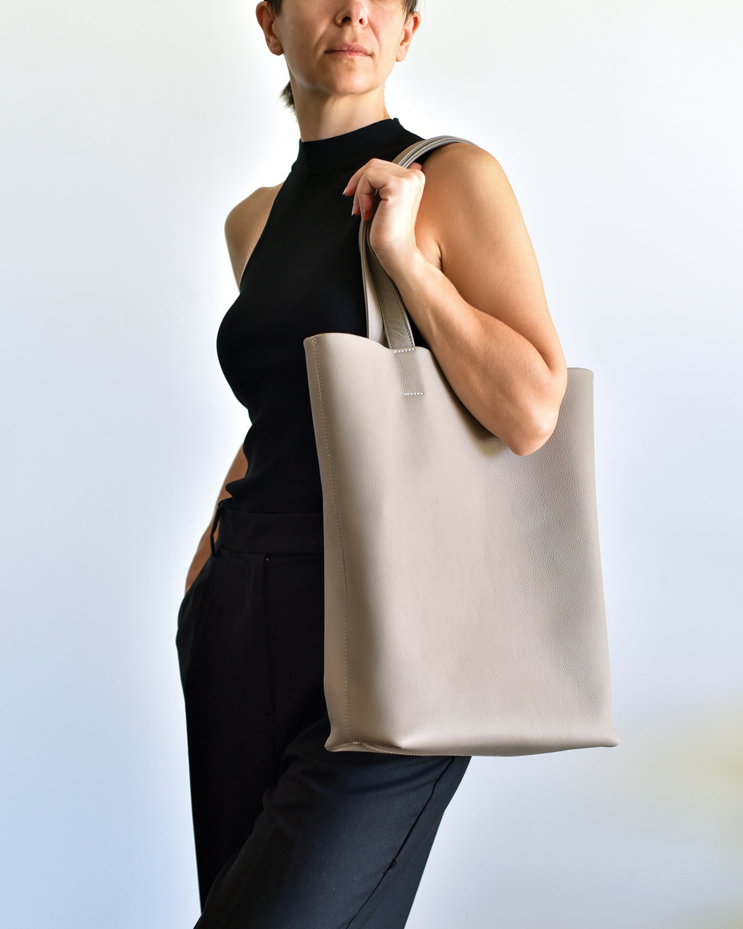 Taupe leather tote bag