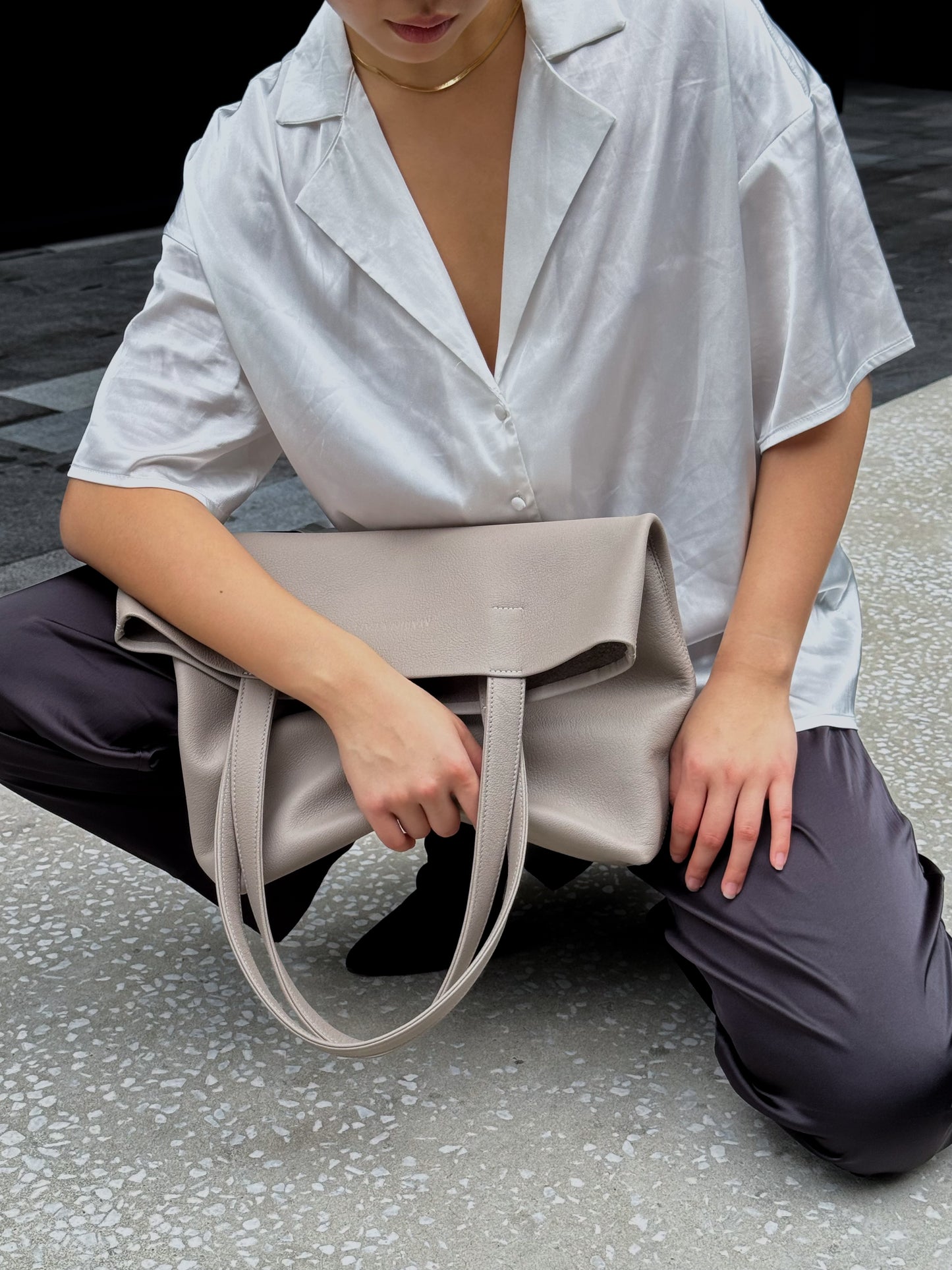 Taupe leather tote bag