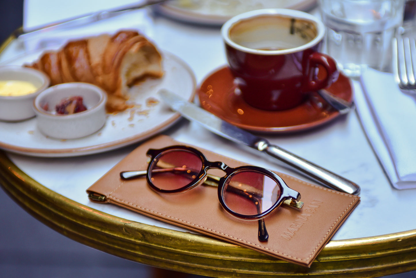 Brown leather glasses case