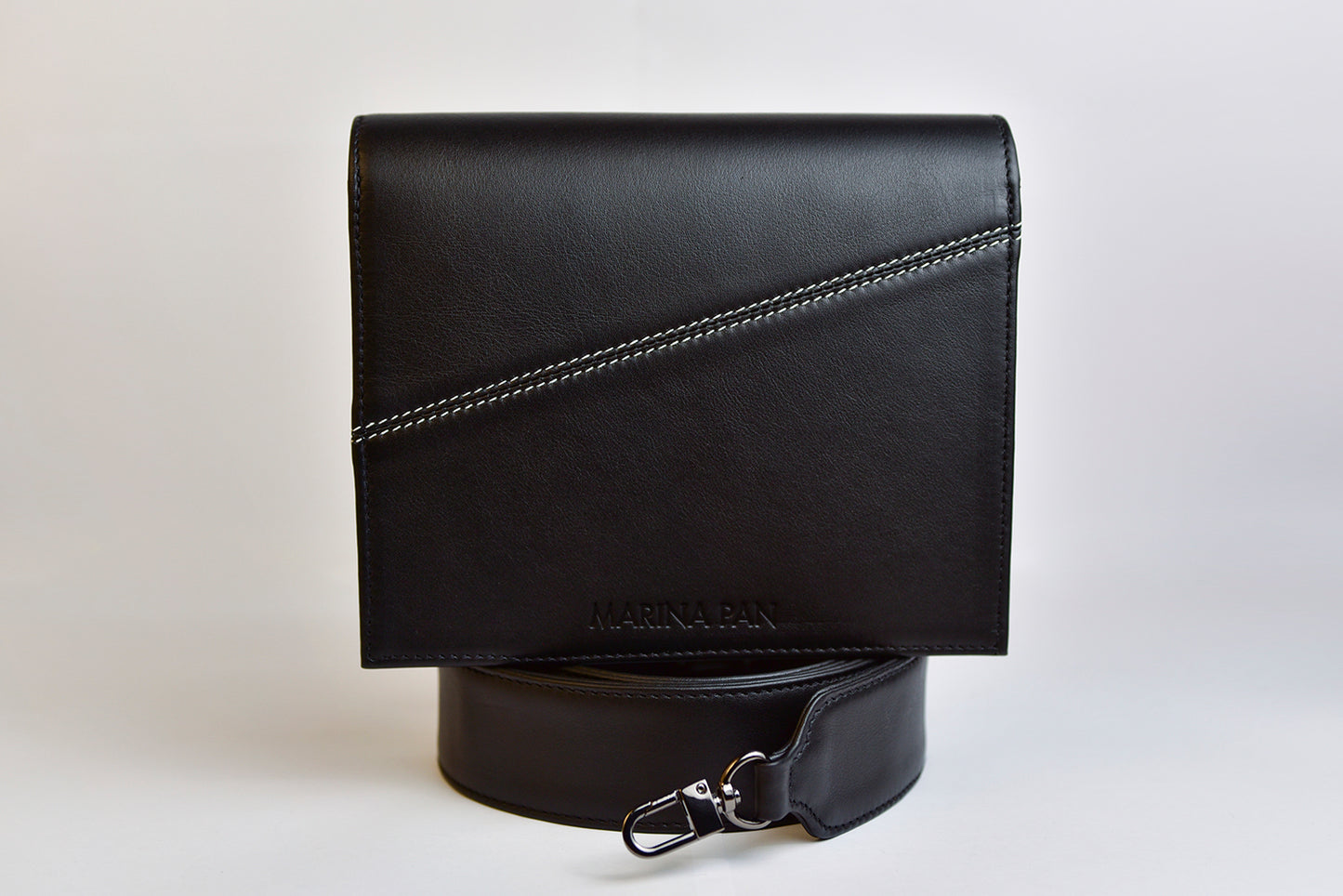 Black leather handbag clutch